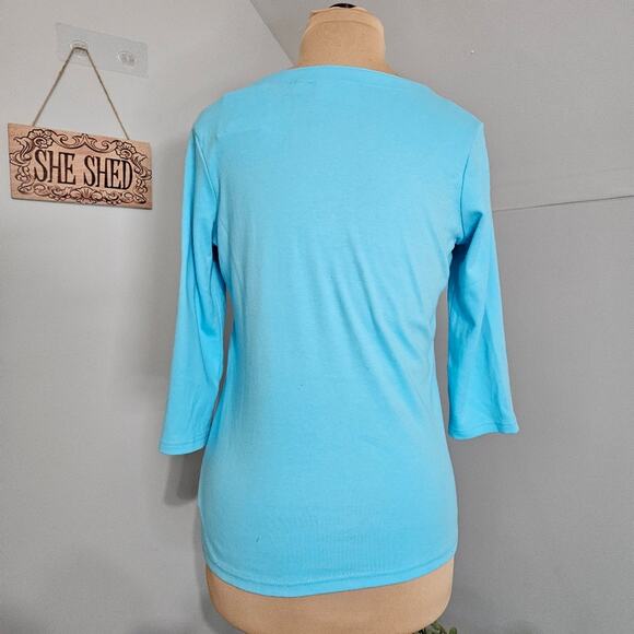NEW Quacker Factory Top Womens XS Blue Beaded Button Front 3/4 Sleeve Grannycore - Picture 3 of 15